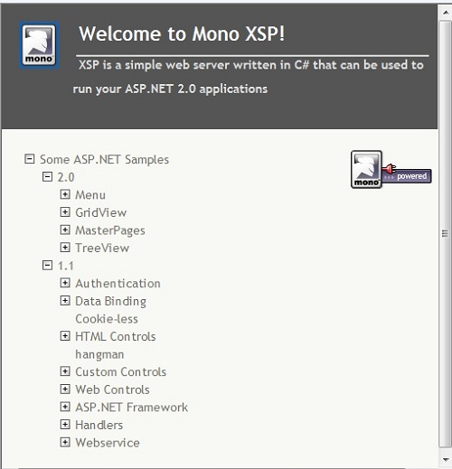 Welcome to Mono XSP! by Apache