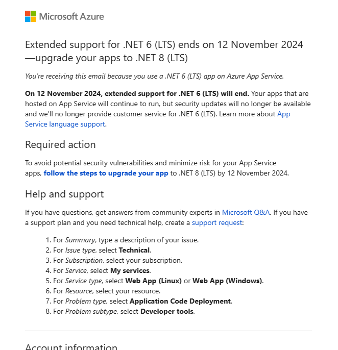 Action required: Upgrade your App Service apps to .NET 8 (LTS) by 12 November 2024