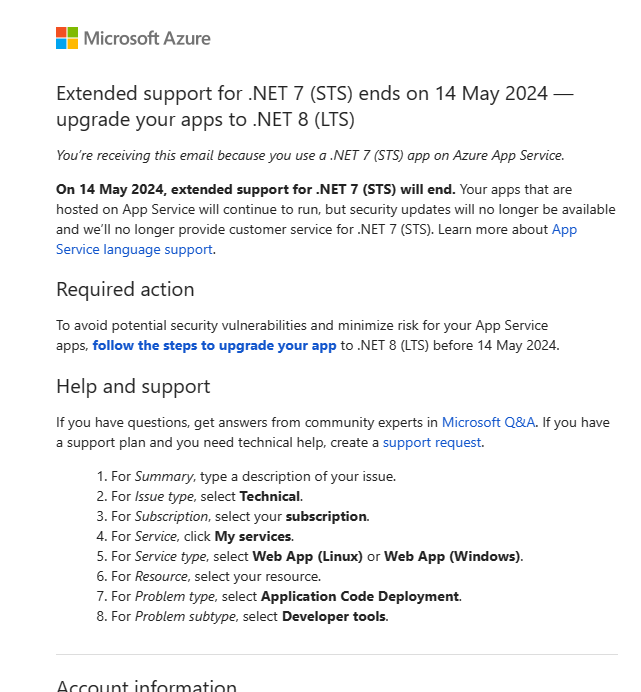 Action required: Upgrade your App Service apps to .NET 8 (LTS) by 14 May 2024
